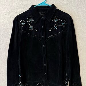 Scully Black Suede Western Jacket with Turquoise Accents